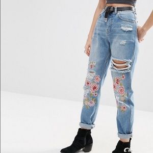 asos mom flower jeans ripped distressed 25 floral boho high waisted
